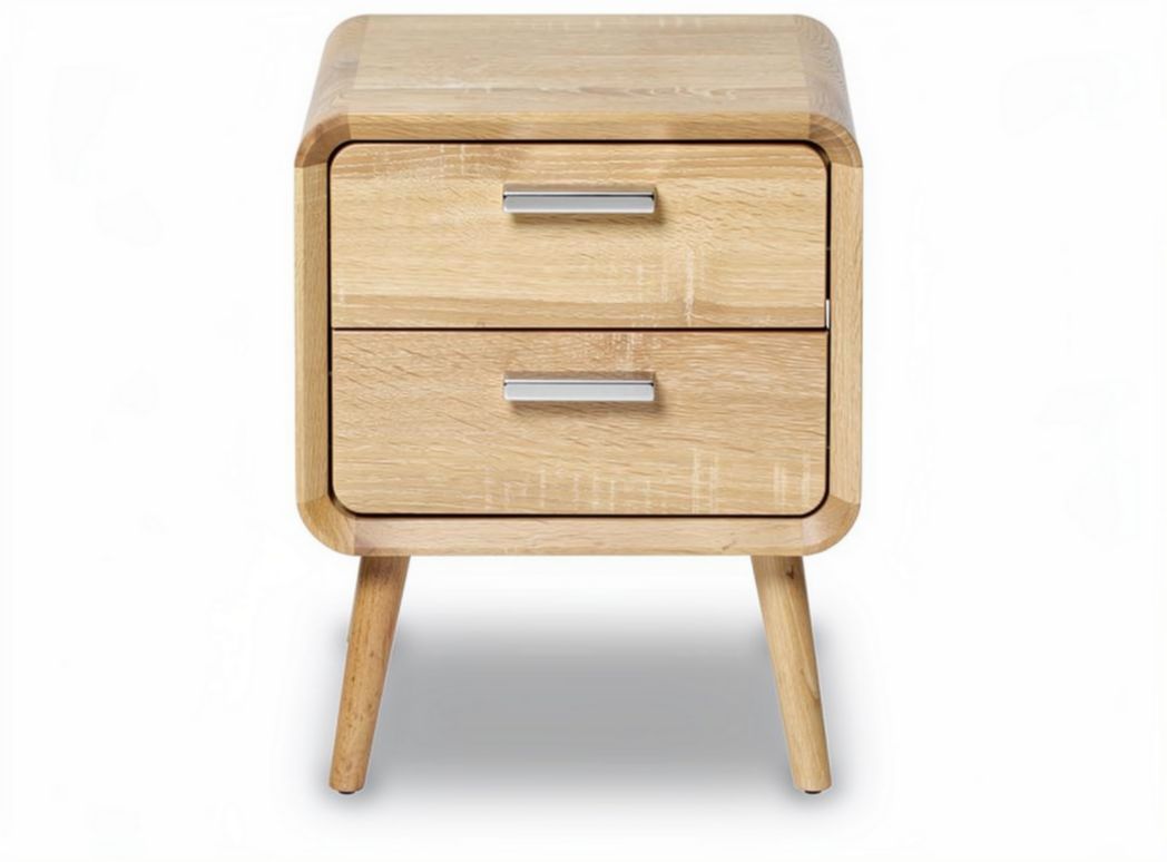 Stolik nocny z drewna naturalnego z dwoma szufladami 40 x 40 x 50cm