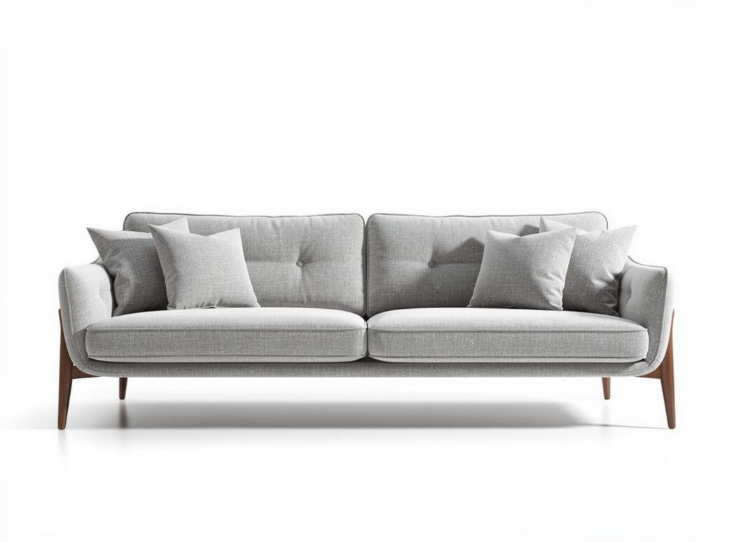 Sofa w kolorze szarym z poduszkami o wymiarach 200 x 90 x 85cm